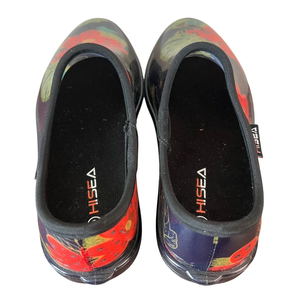 HISEA Womens Floral Garden Clogs Black Waterproof Rain Shoes Size 9